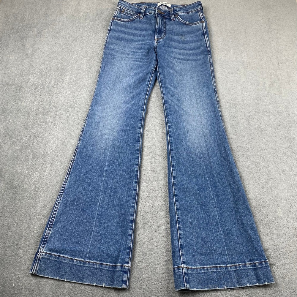 Wrangler Retro Women 25x32 Western Bailey High Rise Trouser Flare Jeans Blue Y2K